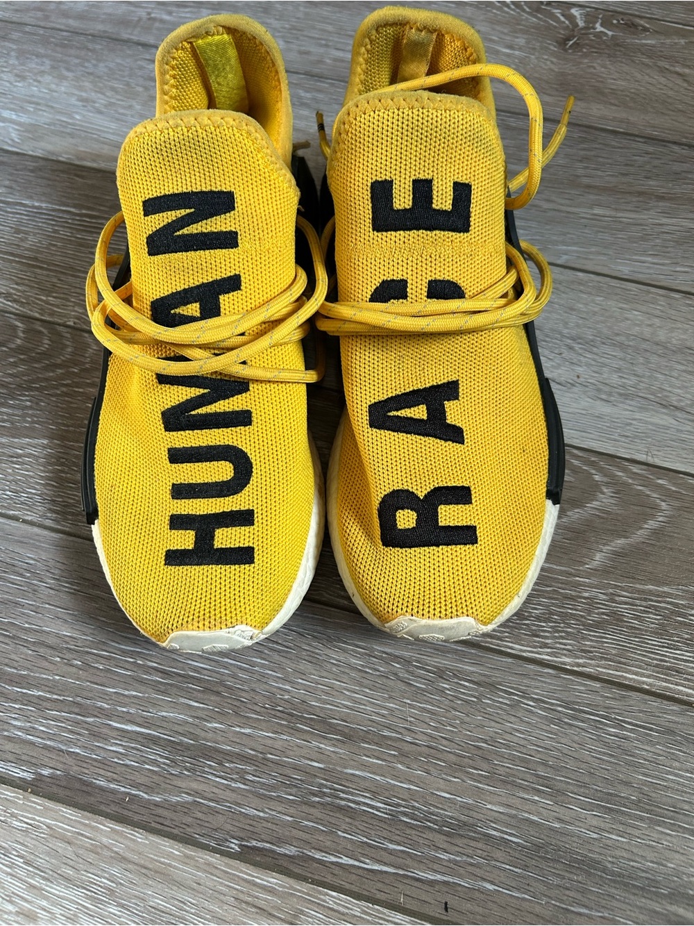 Yellow Men’s Pharrell Williams Adidas 'HUMAN RACE' Knit Sneakers